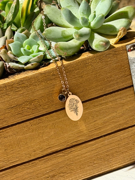 Birth Flower Oval Necklace