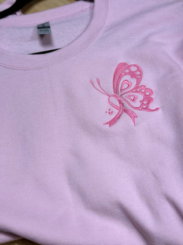 RTS large pink cancer butterfly crew neck