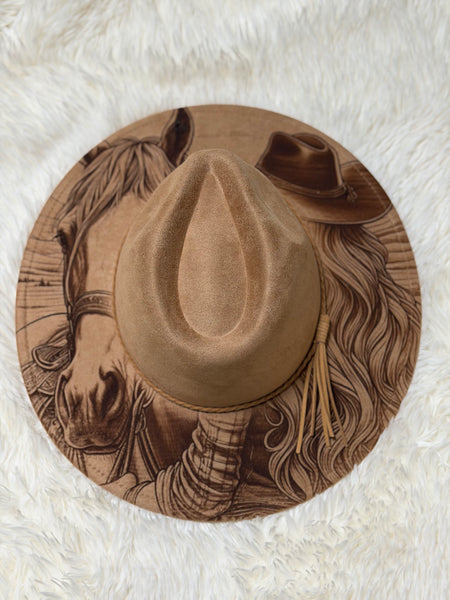 Custom engraved wide brim fedora hats