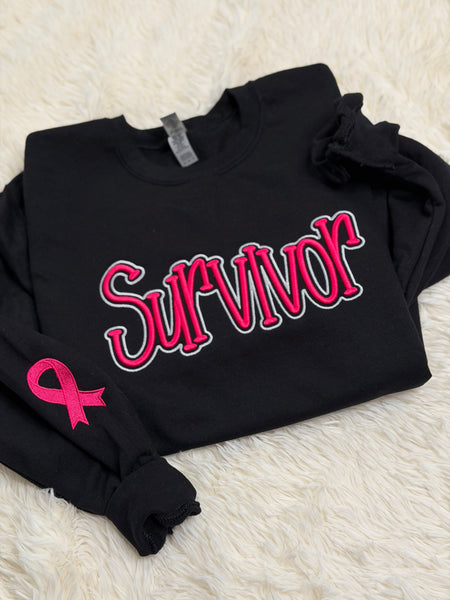 Custom 3D puff SURVIVOR w/ribbon on sleeve design - gildan HOODIE