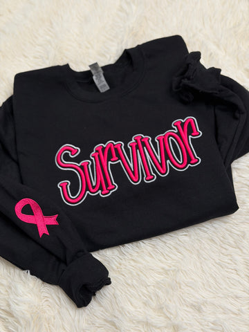 Custom 3D puff SURVIVOR W/Ribbon on Sleeve design - gildan crewneck