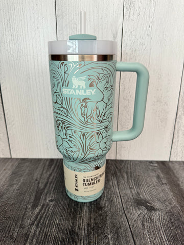 40 ounce tooled floral seafoam