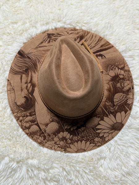 Custom engraved wide brim fedora hats