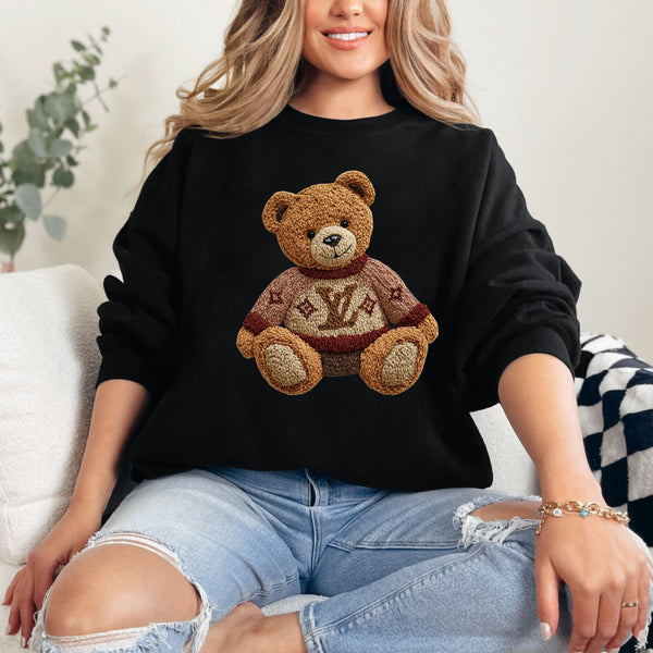 Faux Crochet Lux Bear Crewneck  - Gildan