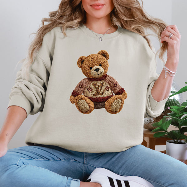 Faux Crochet Lux Bear Crewneck  - Gildan