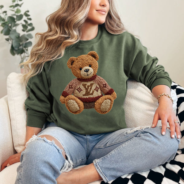 Faux Crochet Lux Bear Crewneck  - Gildan