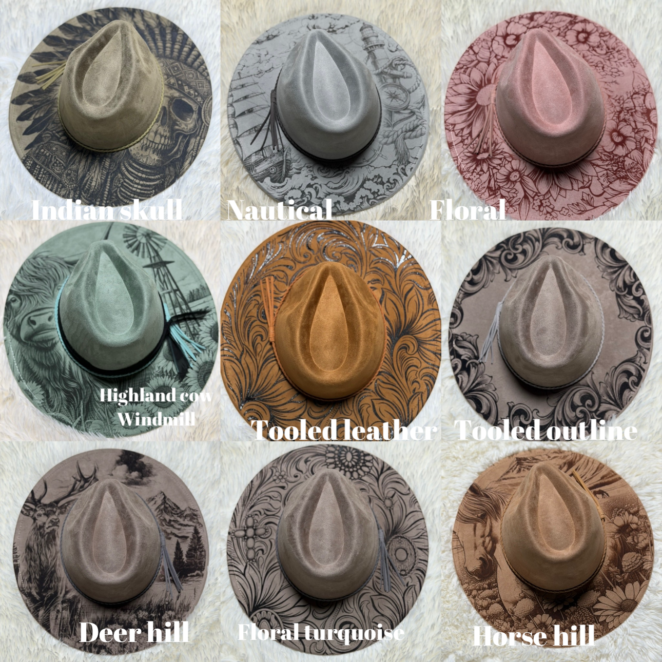 Custom engraved wide brim fedora hats