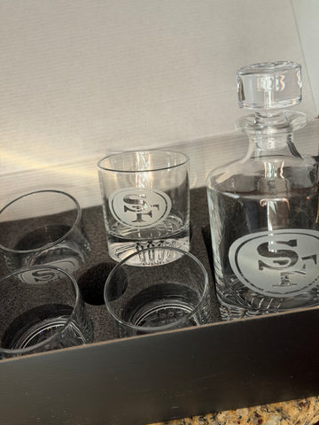 Custom sandblasted decanter set