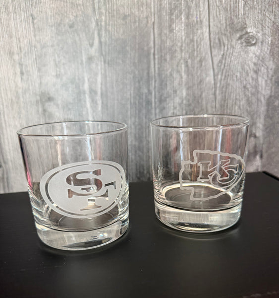 Custom sandblasted round rock whiskey glass 10.5 ounce