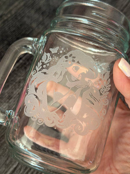 Custom sandblasted mason jar
