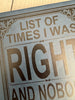 Flaw list of times I was right journal
