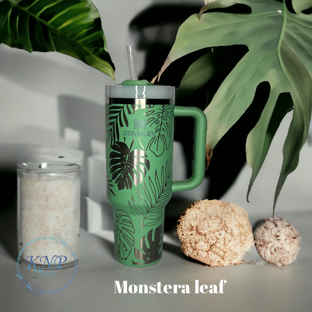 Monstera Glass Travel Tumbler  Hand Crafted Print Tumbler
