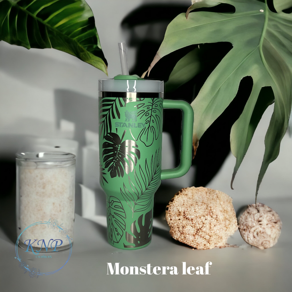 Engraved 40oz Tumbler Wrap Flamingo Monstera, Tropical, Leaf