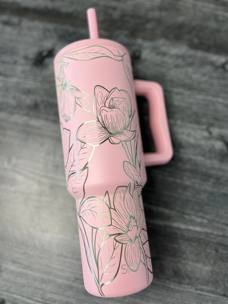 40oz Tumbler with Handle - Cool Mom, Flower, Cowgirl, Happy Face, Football  OR Checks