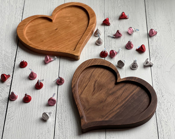 Custom hardwood heart catch all trays