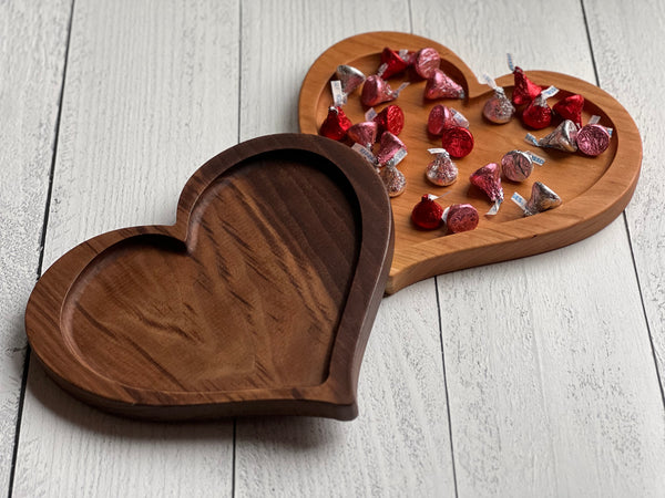 Custom hardwood heart catch all trays